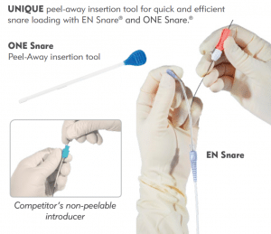 UNIQUE peel-away insertion tool for quick and efficient snare loading with EN Snare® and ONE Snare.®