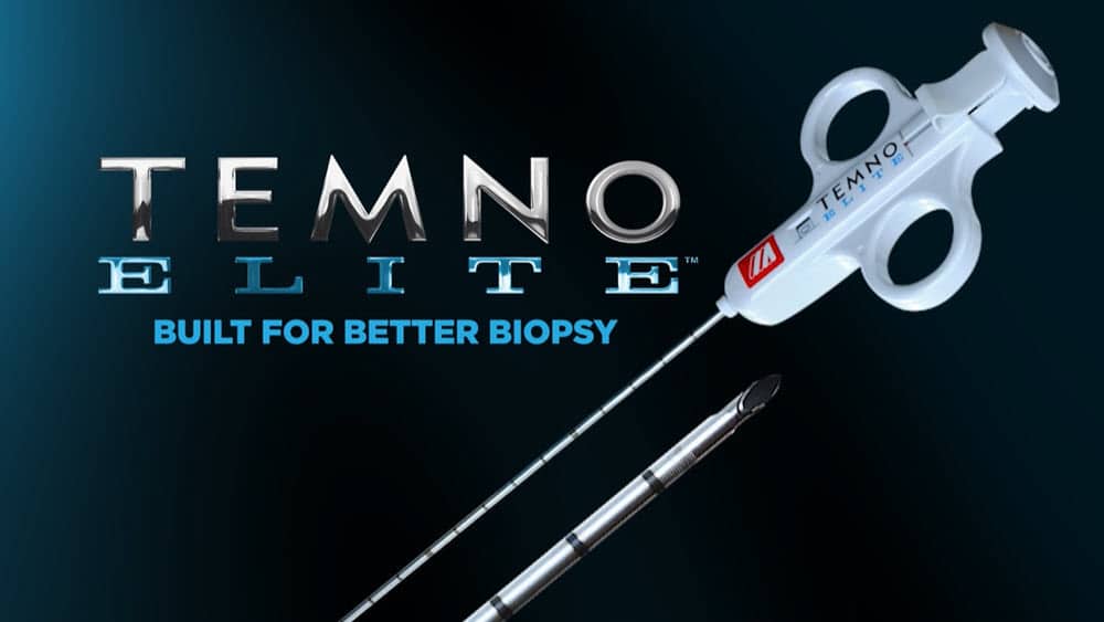 Image of the TEMNO Elite Biopsy needle, screengrab for the promotional TEMNO Elite video